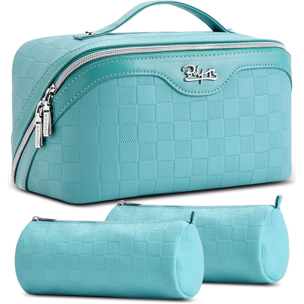 BOYATU Travel Makeup Bag Organizer: 180°Open-Flat 3 Pcs Make up Bags Set